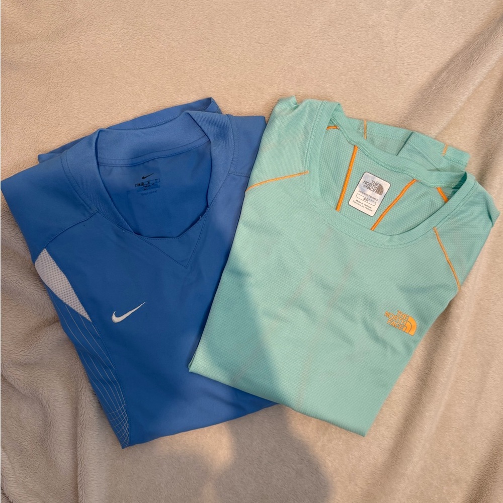 2 Nike and The North Face Blue and Mint Women’s T shirts size Medium